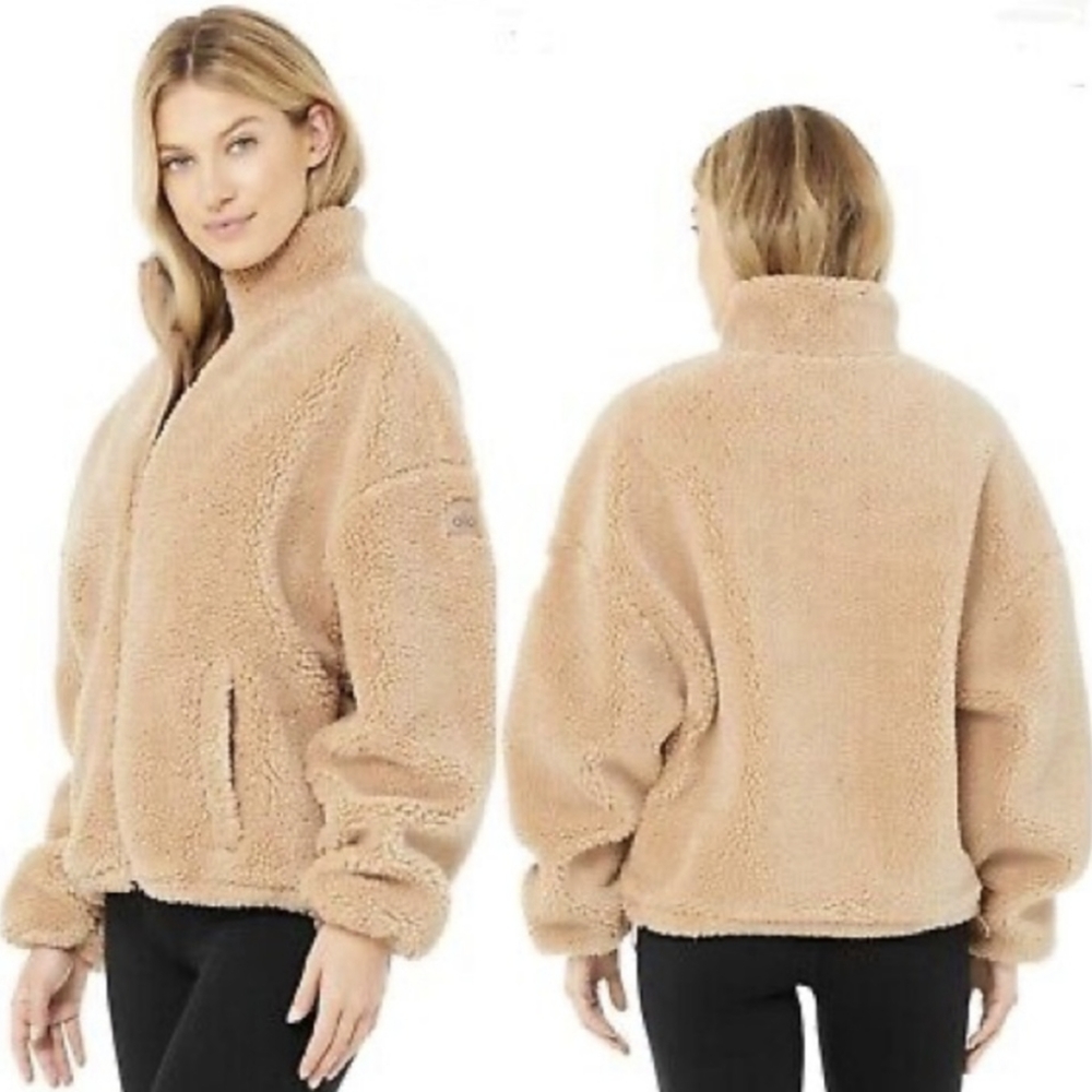 Alo Yoga Zip Up Fleece Tan Sz M